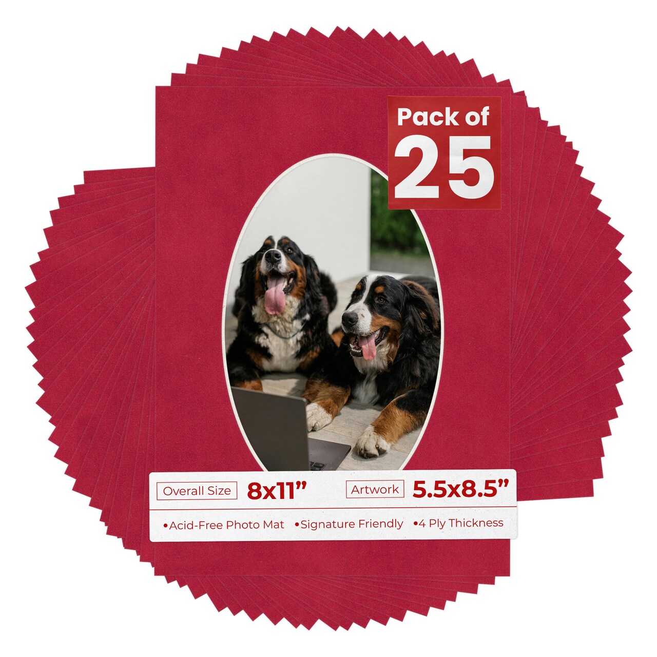 Red Suede Mat Board for 8x11 Frames - Oval Opening for 5.5x8.5 Photos